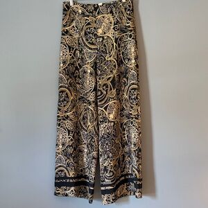 Black & Gold Baroque Print High waisted Wide Leg Pants H&M Size 10